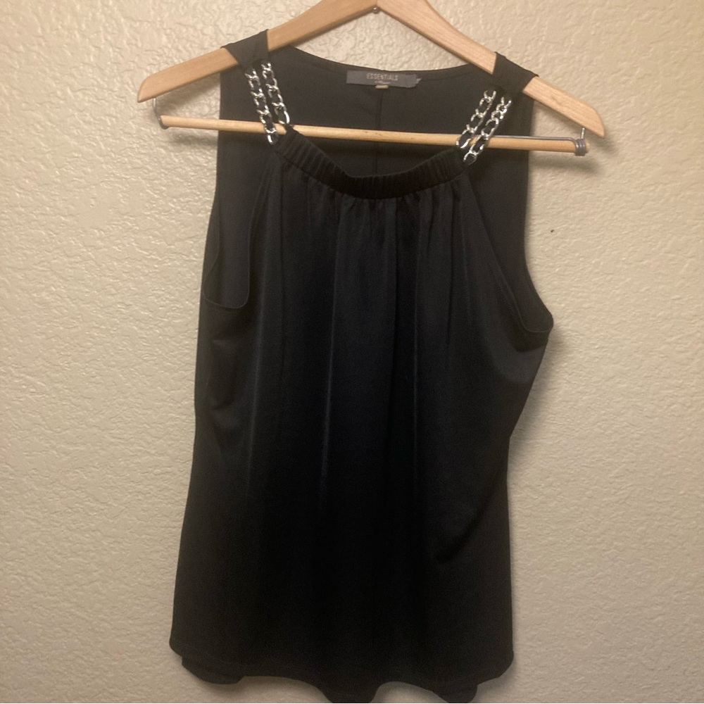 Black Essentials Mock Sleeveless top with silver chain detailing